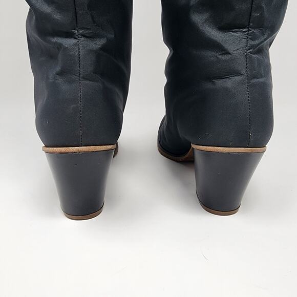 Golo Boots Women 8M Vintage 1970s Black Nylon Sheepskin Fold Over Waterproof - Picture 9 of 13